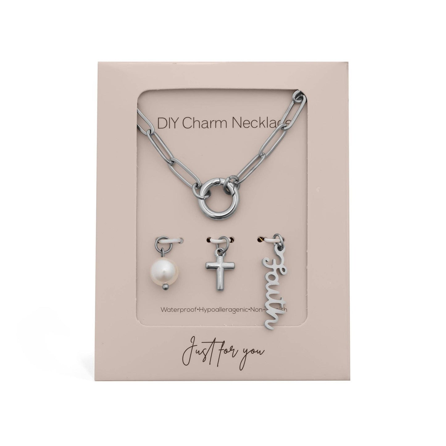 Gold Stainless Steel Faith Charm Holder Necklace Gift Set