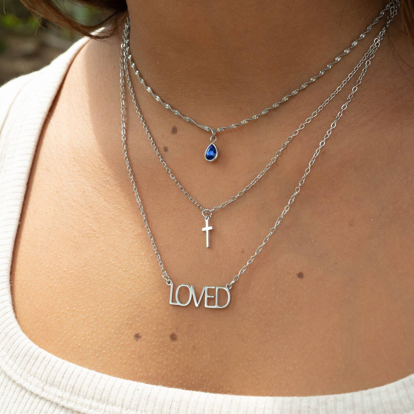 Stainless Steel "Loved" Layered Cross Necklace