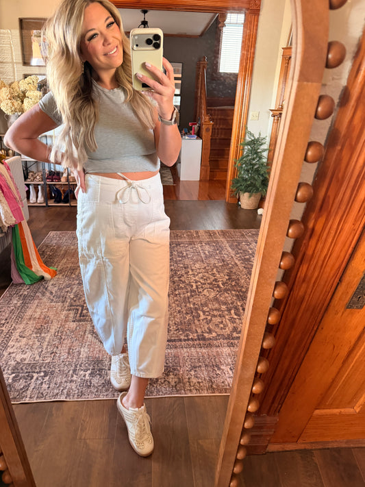 White Wide Pants with Oversize Pockets