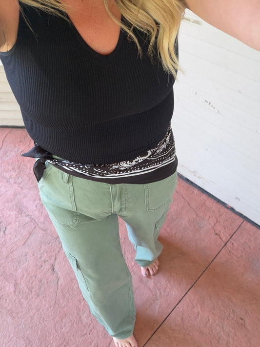 VERVET High Rise Utility Cargo Wide Leg Jeans