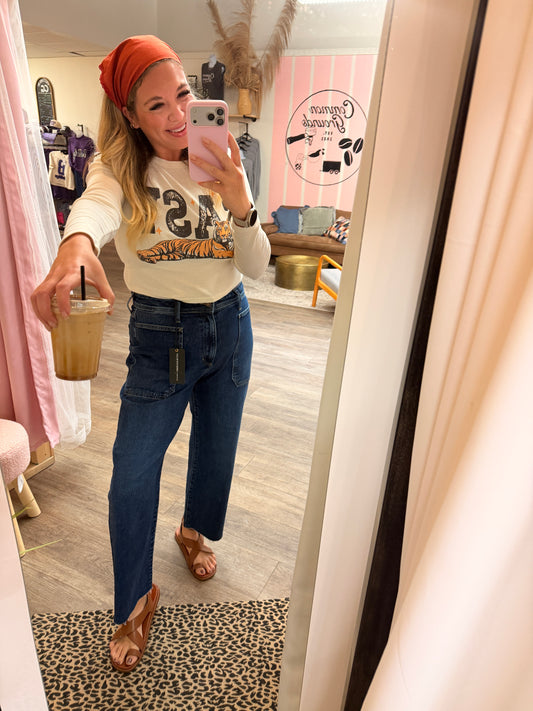 Just Black Denim - High Rise Utility Wide Leg - Dark Denim