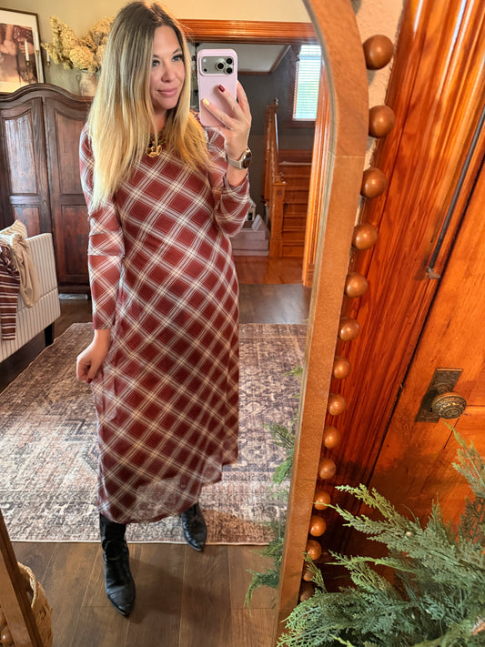 Burgan & Plaid Dress