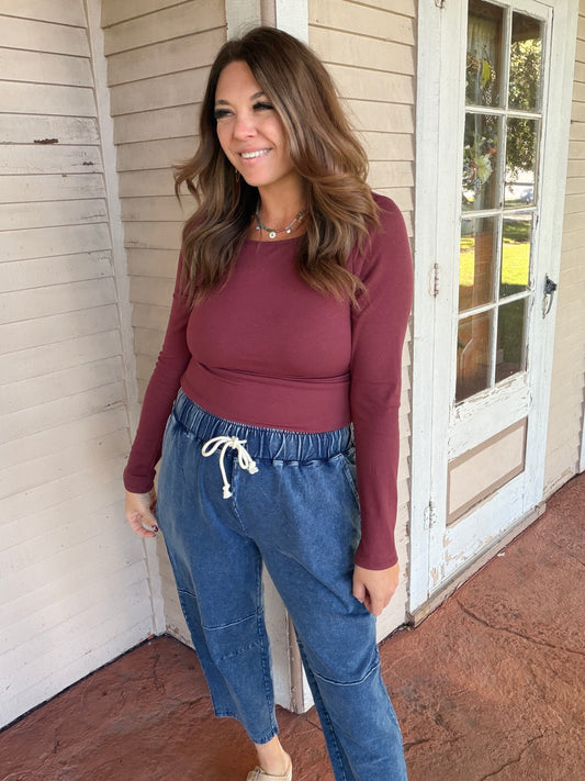 Cotton Blend Mineral Wash Cropped Straight Leg Pants