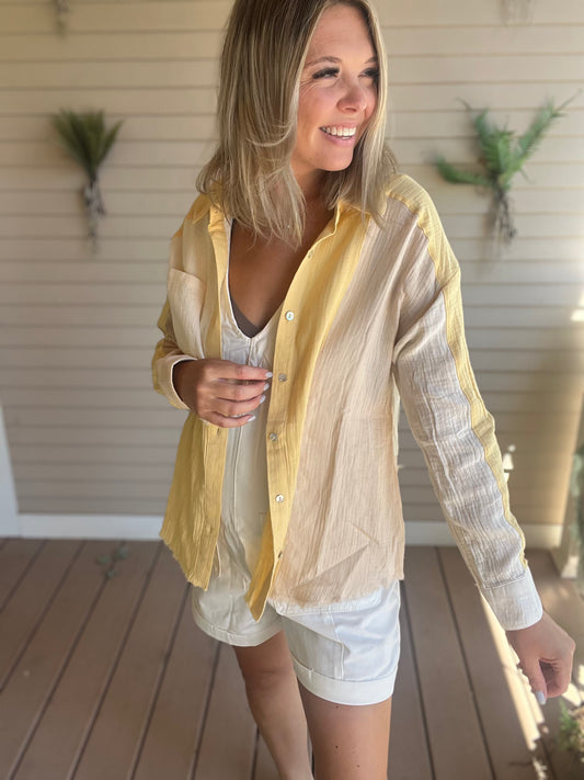 Hello Sunshine Color Blocked Button Down Shirt