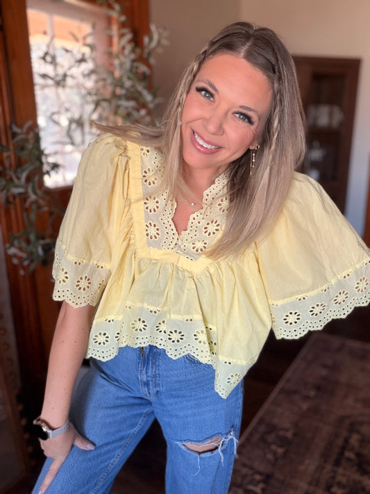 Buttercream Eyelet Top