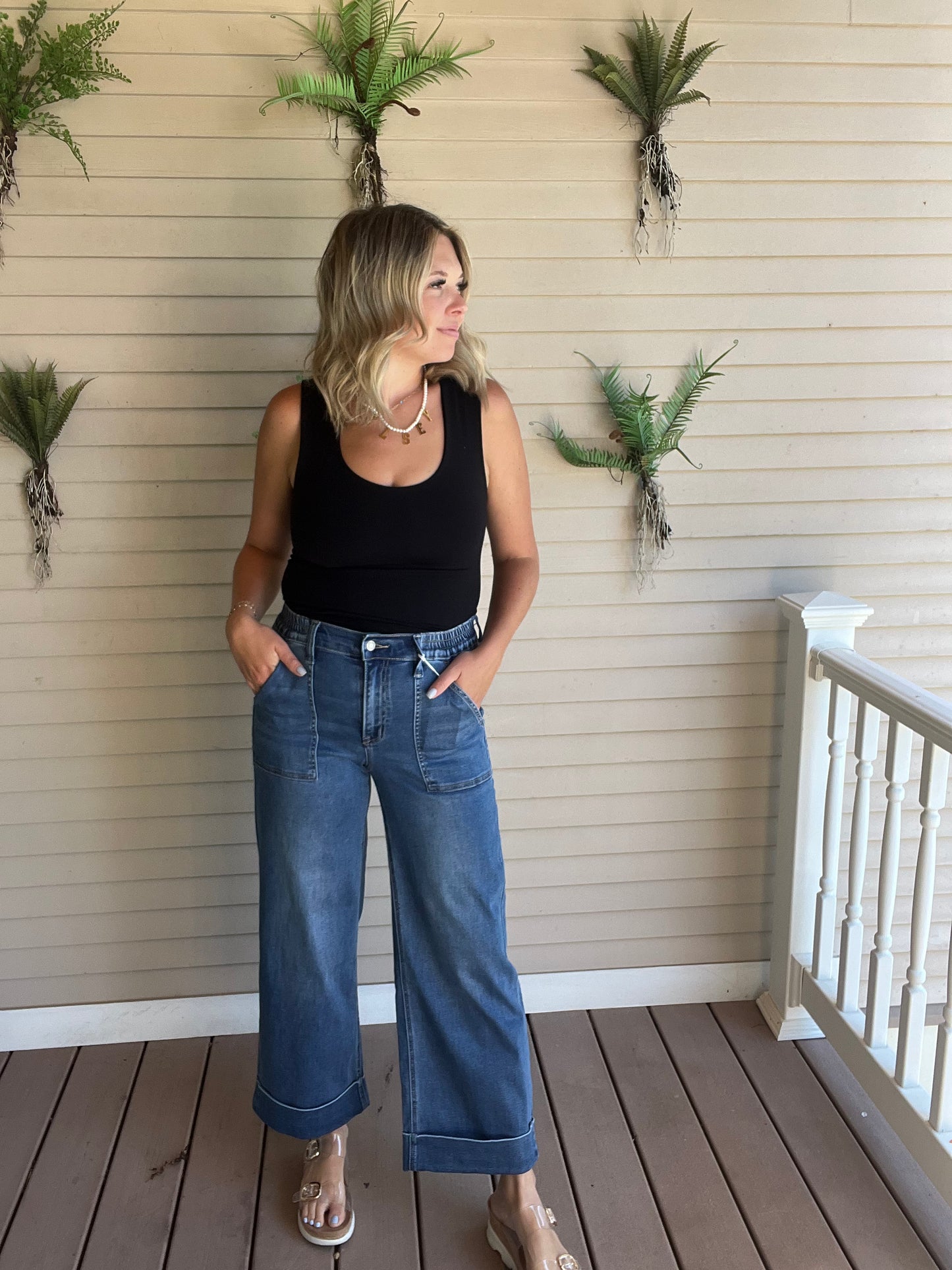 Halle High Rise Double Cuffed Baggy Wide Jeans