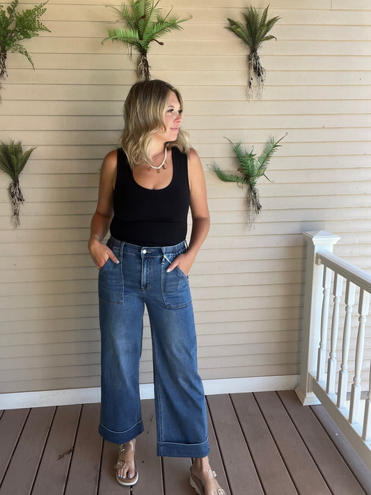 Halle High Rise Double Cuffed Baggy Wide Jeans