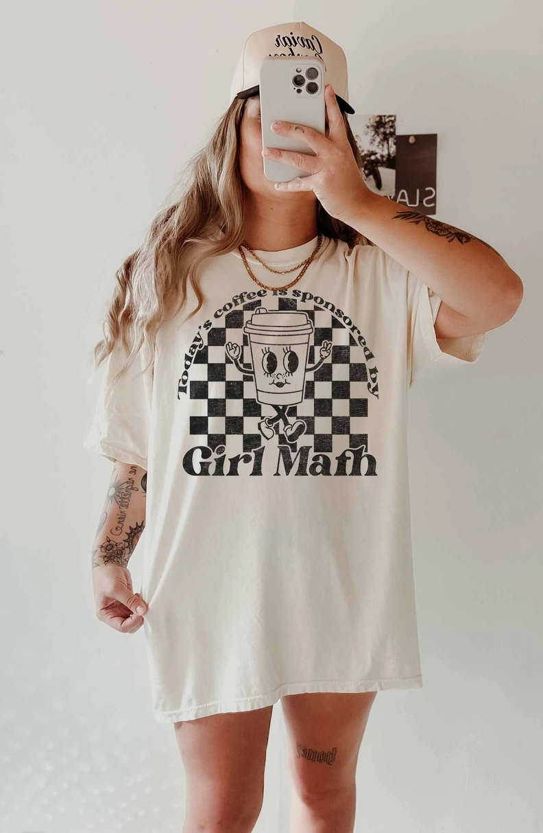 Girl Math Coffee Tee – Oversized Checkers Edition