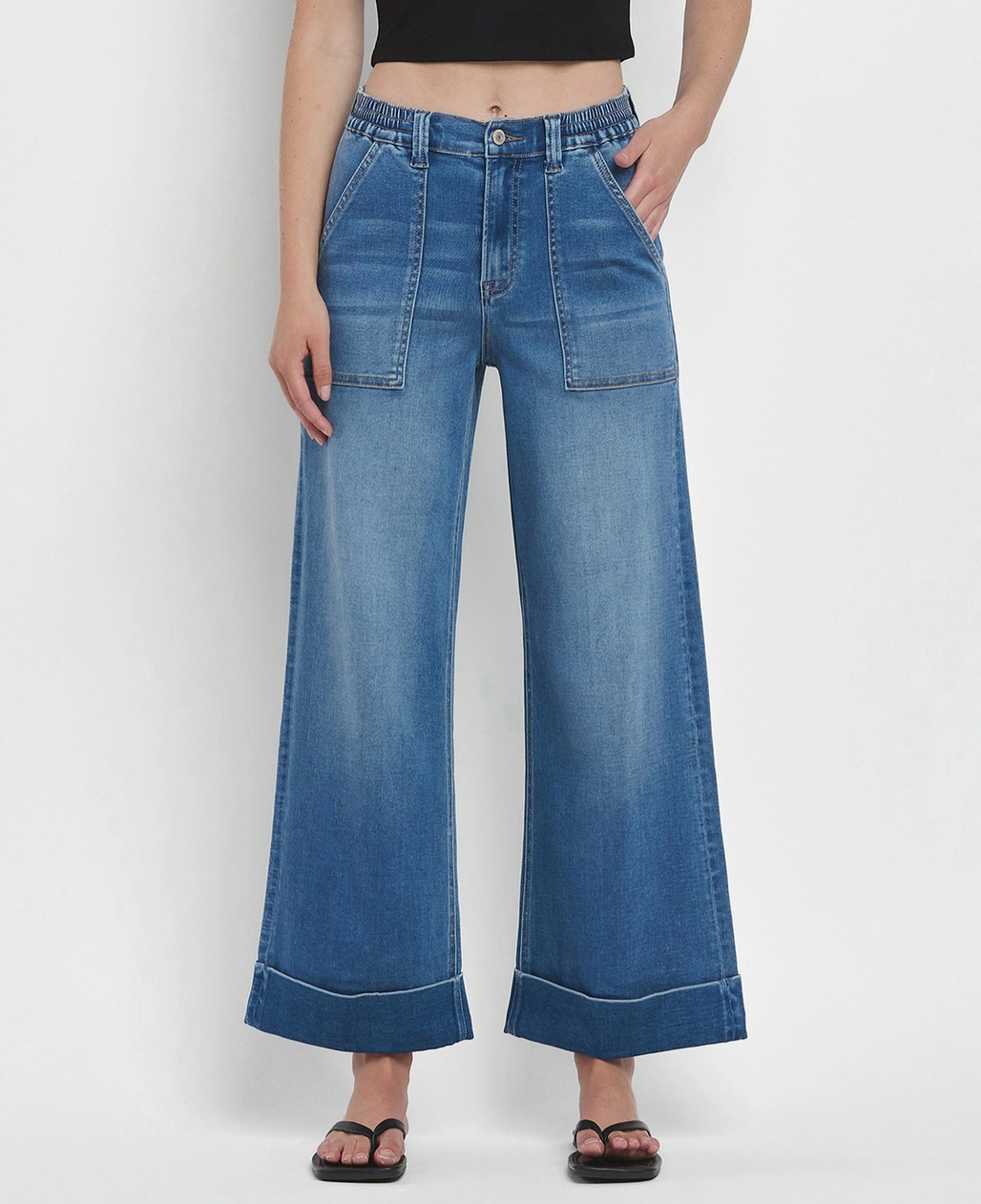 Halle High Rise Double Cuffed Baggy Wide Jeans