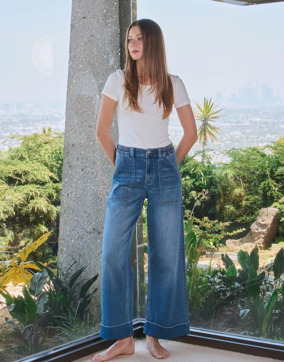 Halle High Rise Double Cuffed Baggy Wide Jeans
