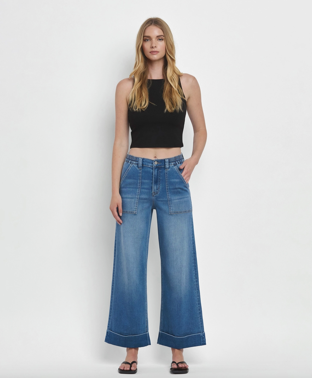 Halle High Rise Double Cuffed Baggy Wide Jeans