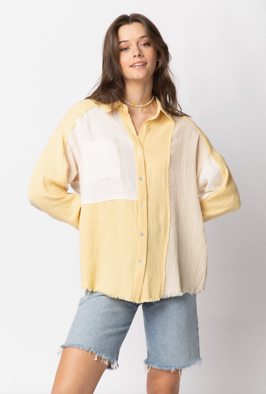 Hello Sunshine Color Blocked Button Down Shirt