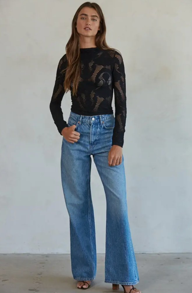Mercy Knit Seamless Jacquard Mock Neck Long Sleeve Top