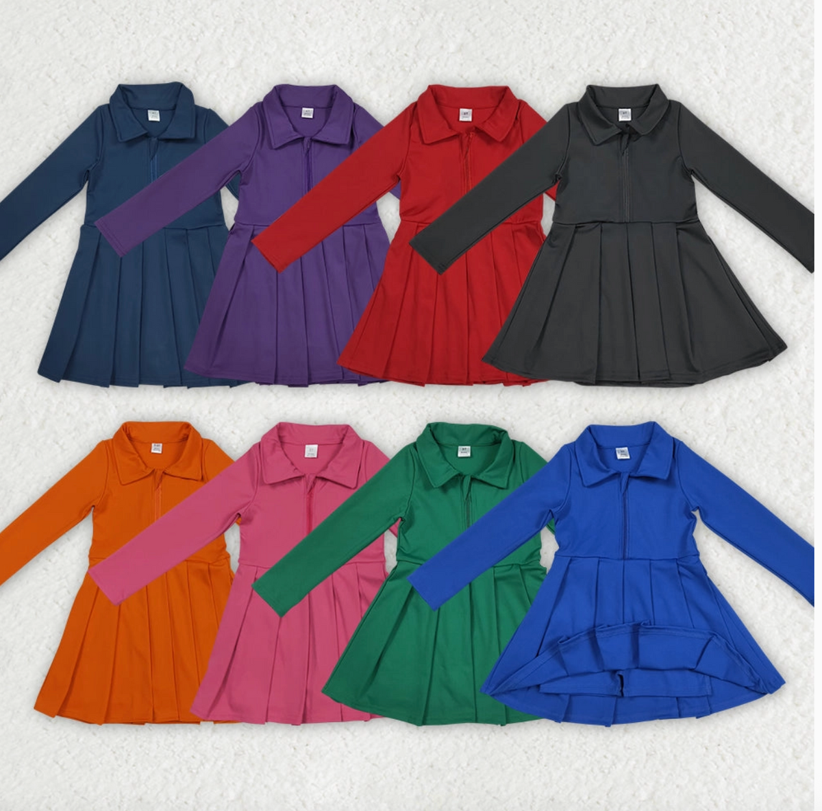 *PRE ORDER* Girls Long Sleeves Zipper Yoga Knee Length Dresses