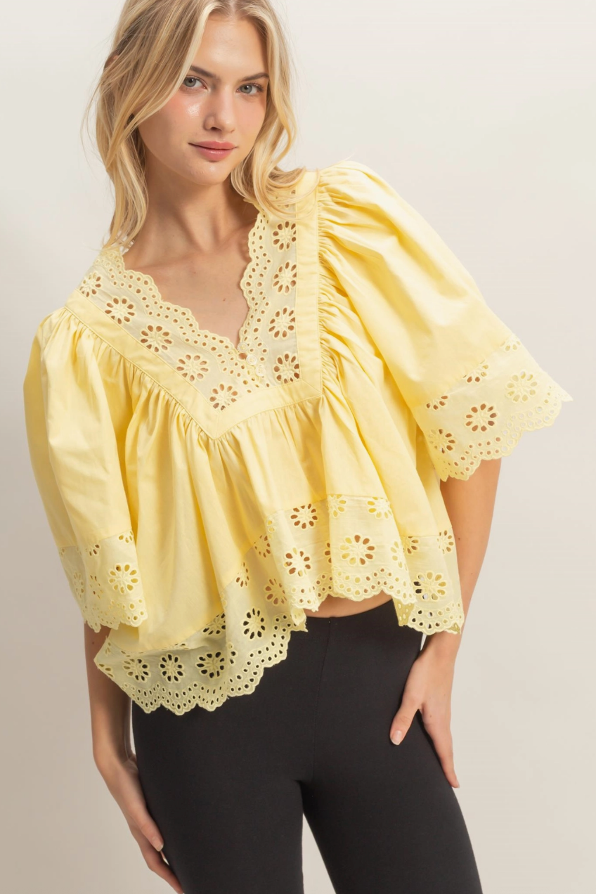 Buttercream Eyelet Top