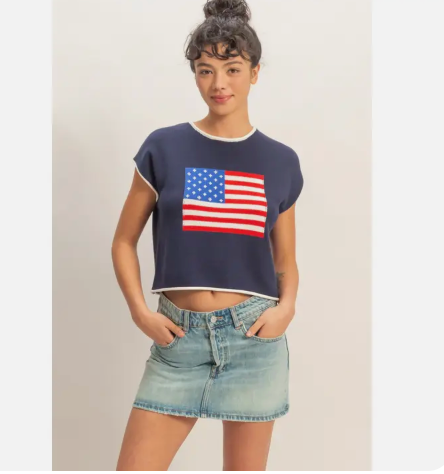 Rolled Hem Sleeveless Flag Graphic Top