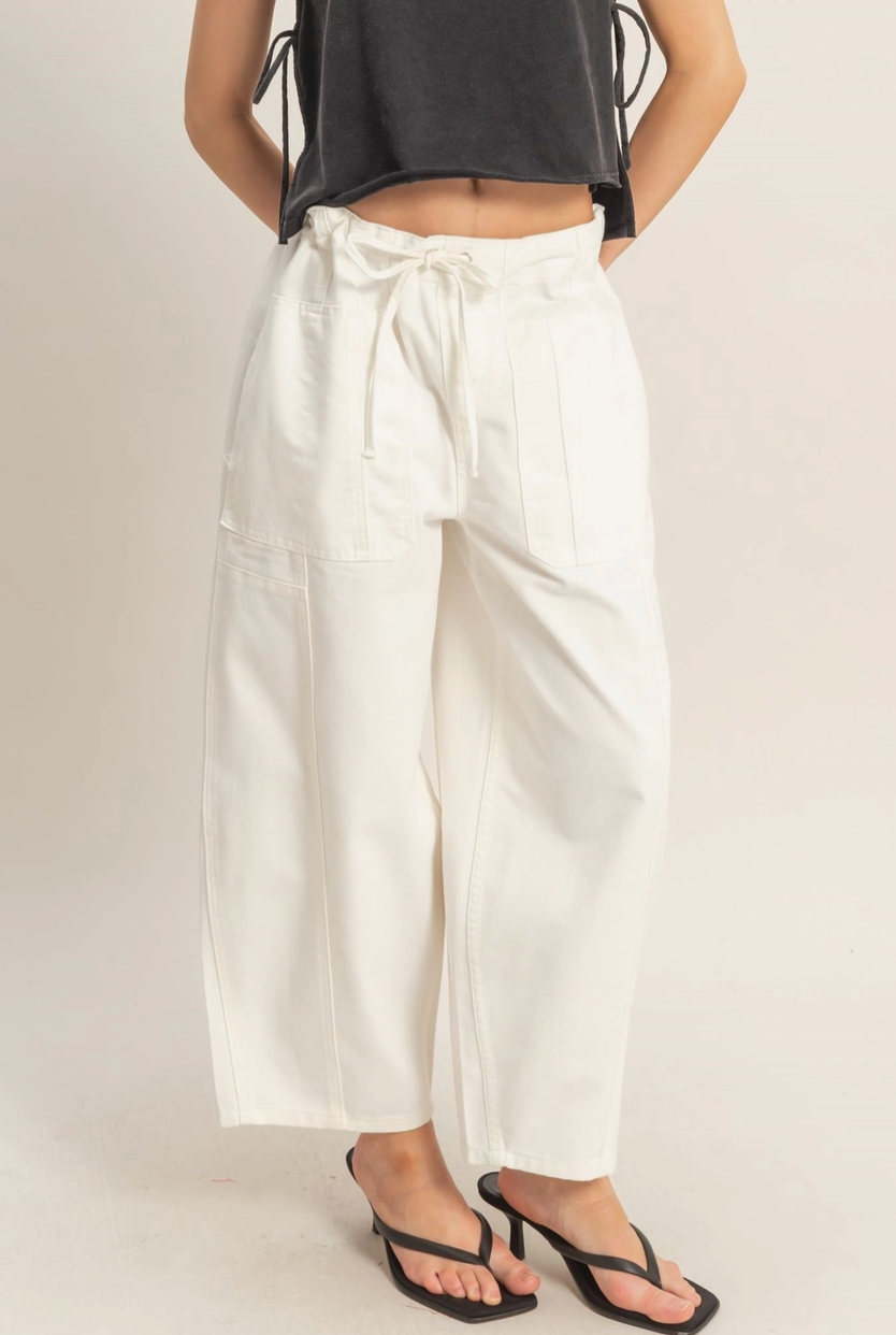 White Wide Pants with Oversize Pockets