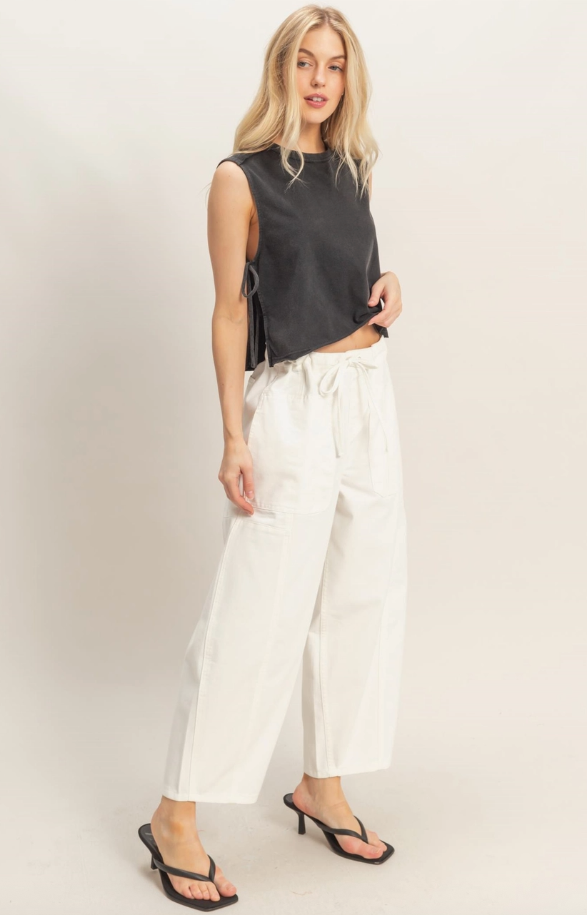 White Wide Pants with Oversize Pockets