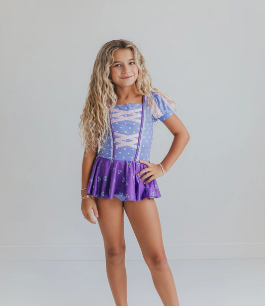 Kids Lavender Princess Skirted Ballet Dance Skating Leotard