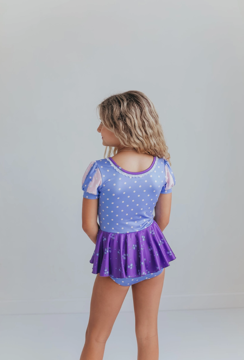 Kids Lavender Princess Skirted Ballet Dance Skating Leotard