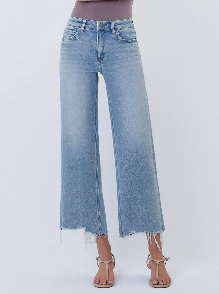 Vervet High Rise Distressed Hem Crop Wide Leg Jeans