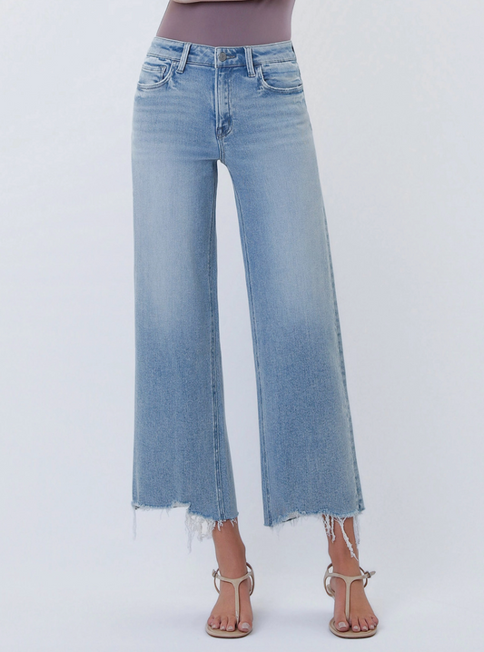 Vervet High Rise Distressed Hem Crop Wide Leg Jeans