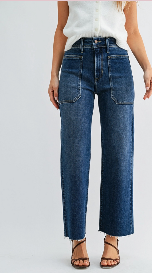 Just Black Denim - High Rise Utility Wide Leg - Dark Denim