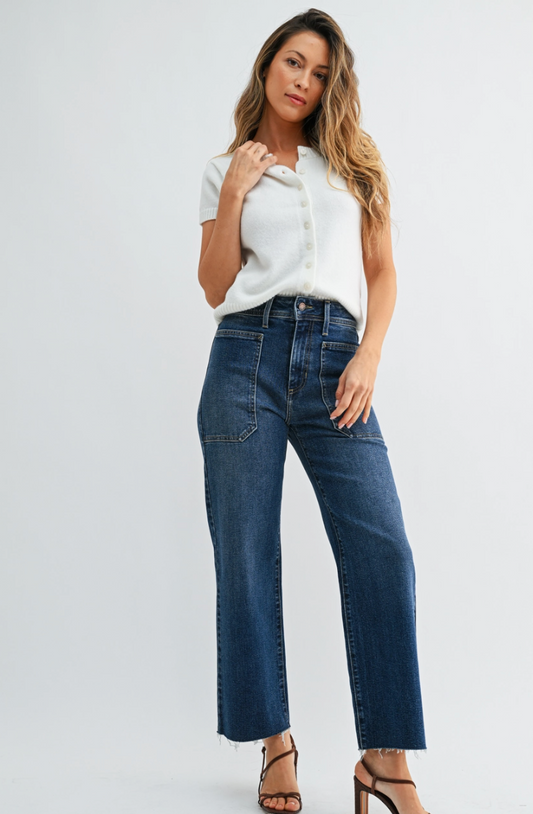 Just Black Denim - High Rise Utility Wide Leg - Dark Denim
