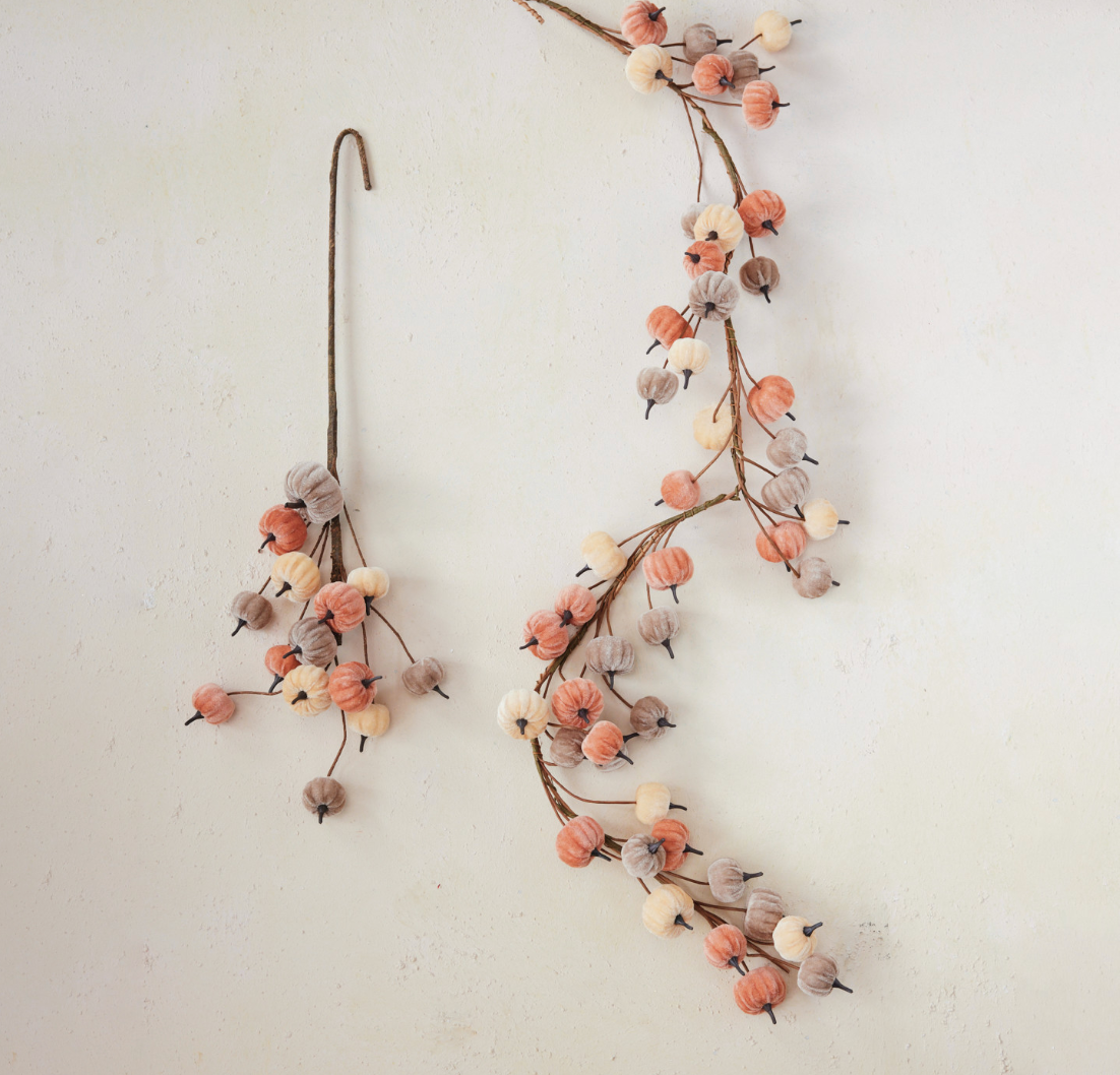 Foam & Velvet Pumpkin Stem, Tan, Orange & Cream Color