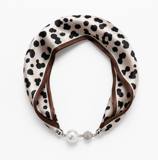 Satin Twilly Scarf Necklace with Jeweled Magnetic Clasp