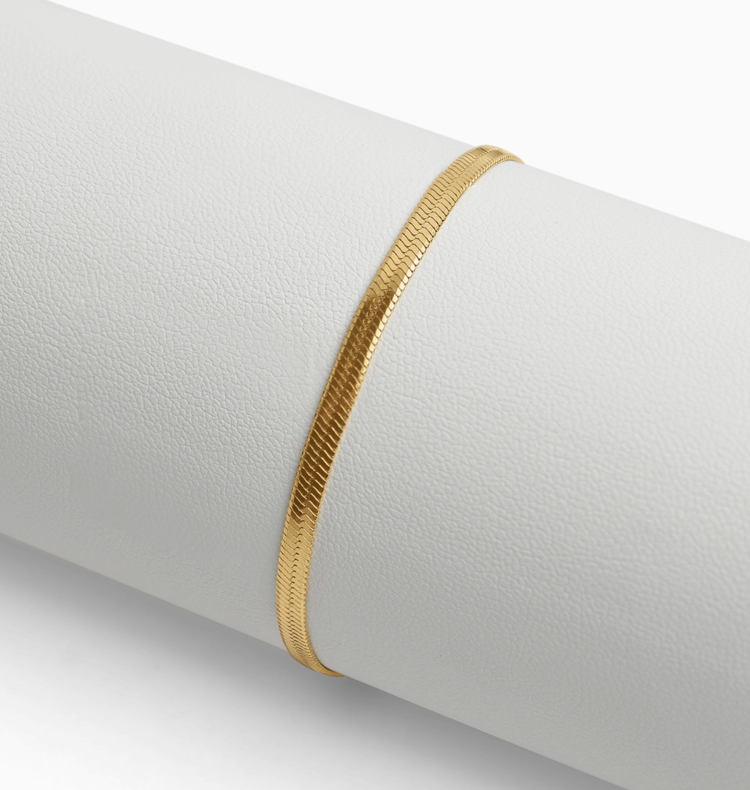 18K Gold Herringbone Chain Bracelet