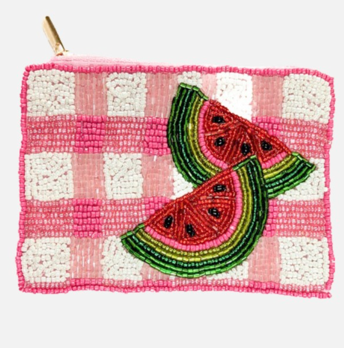Seed Beaded Canvas Bag With Pom Pom Zipper (Multiple Styles)
