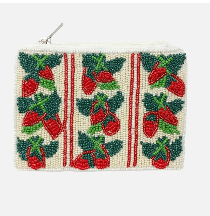 Seed Beaded Canvas Bag With Pom Pom Zipper (Multiple Styles)