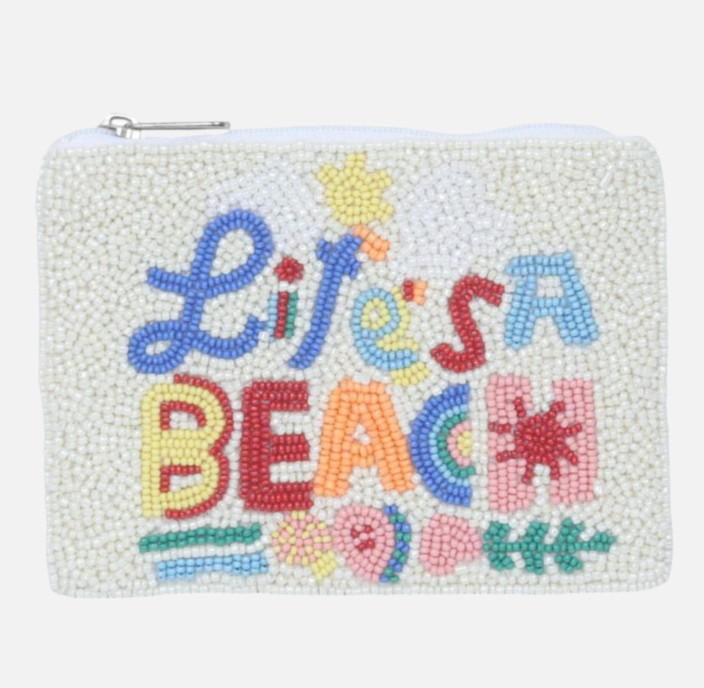 Seed Beaded Canvas Bag With Pom Pom Zipper (Multiple Styles)