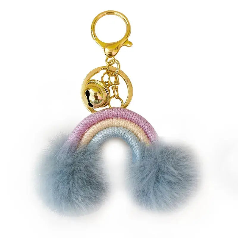Rainbow Keychain with Fuzzy Balls