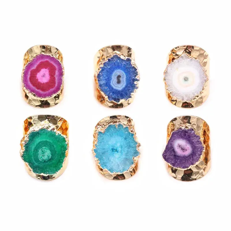Gold Plated Crystal Agate Adjustable Ring Jewelry