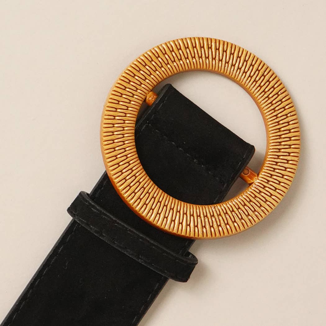 Solid Color Suede w Round Buckle Belt