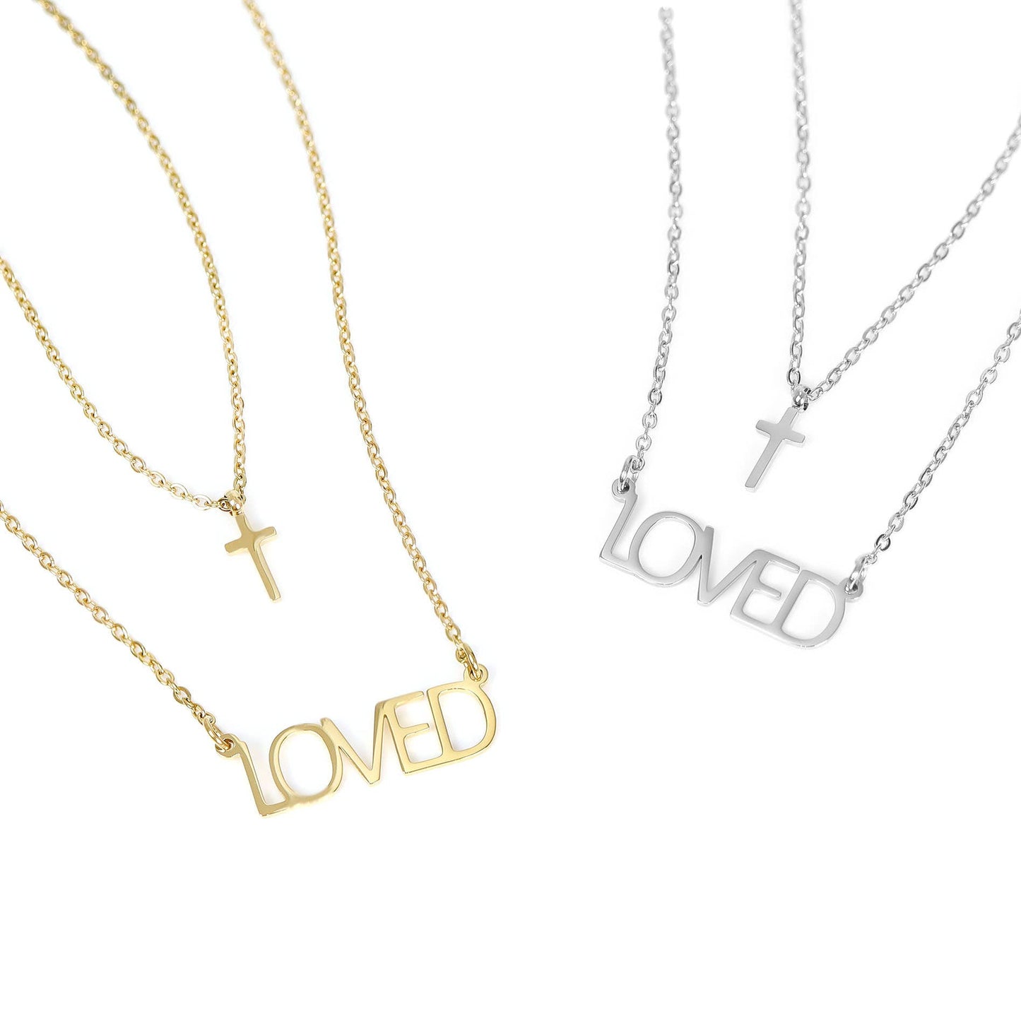 Stainless Steel "Loved" Layered Cross Necklace