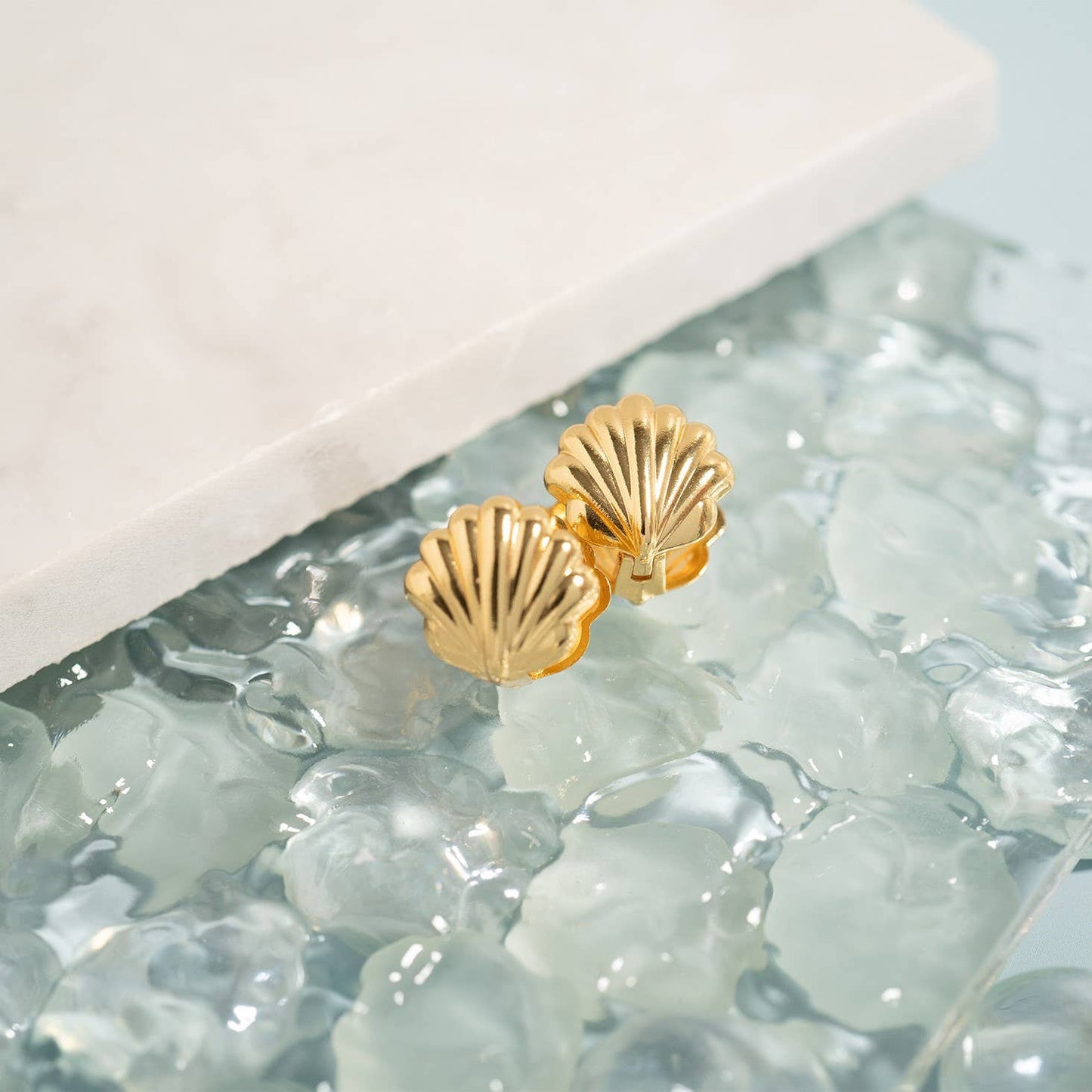 18K Shell Huggie Earrings