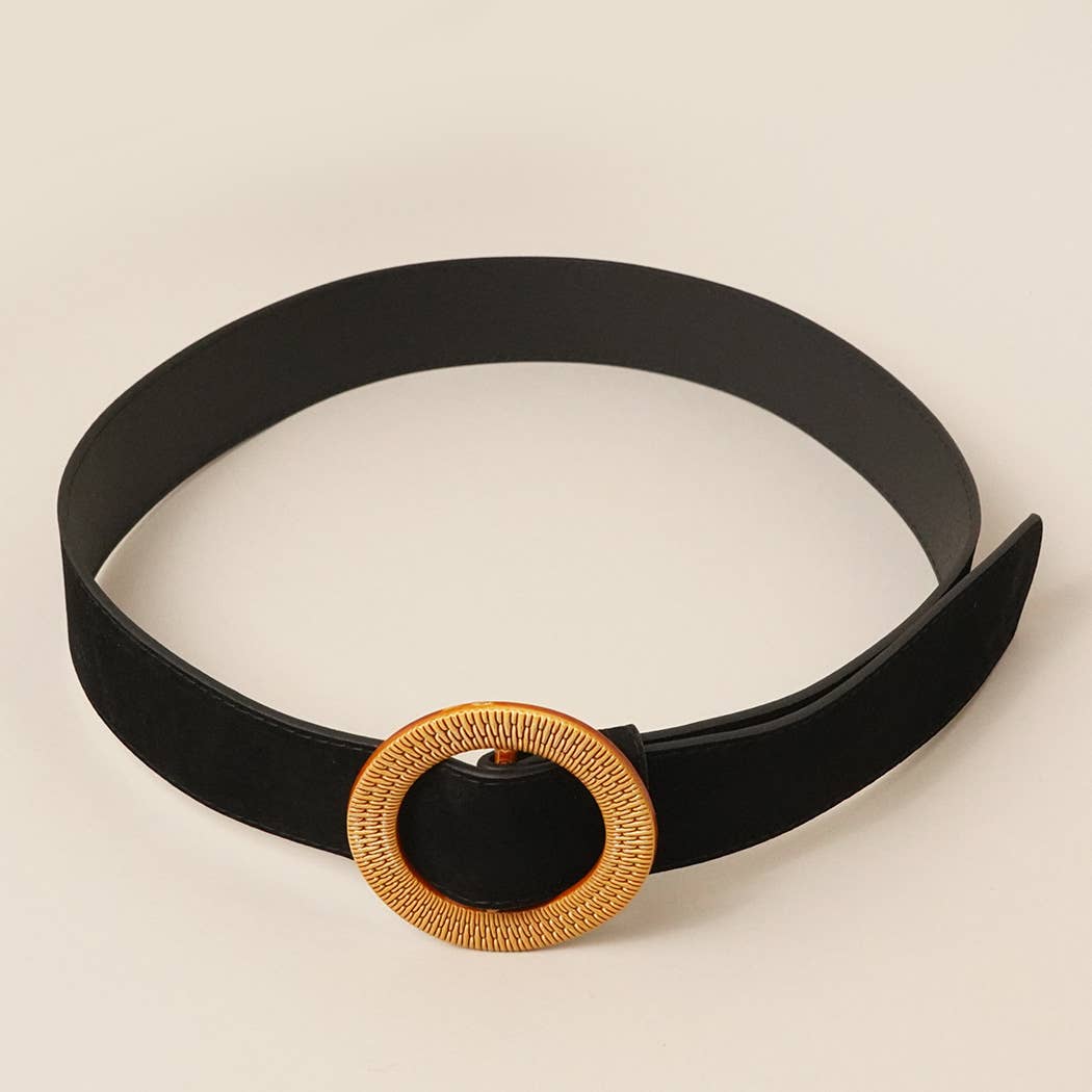 Solid Color Suede w Round Buckle Belt