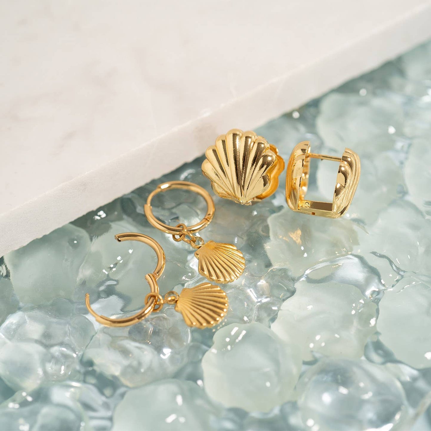 18K Shell Huggie Earrings