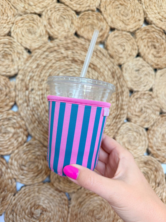 Iced Coffee Sleeve - Pink and Turquoise Stripe