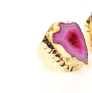 Gold Plated Crystal Agate Adjustable Ring Jewelry