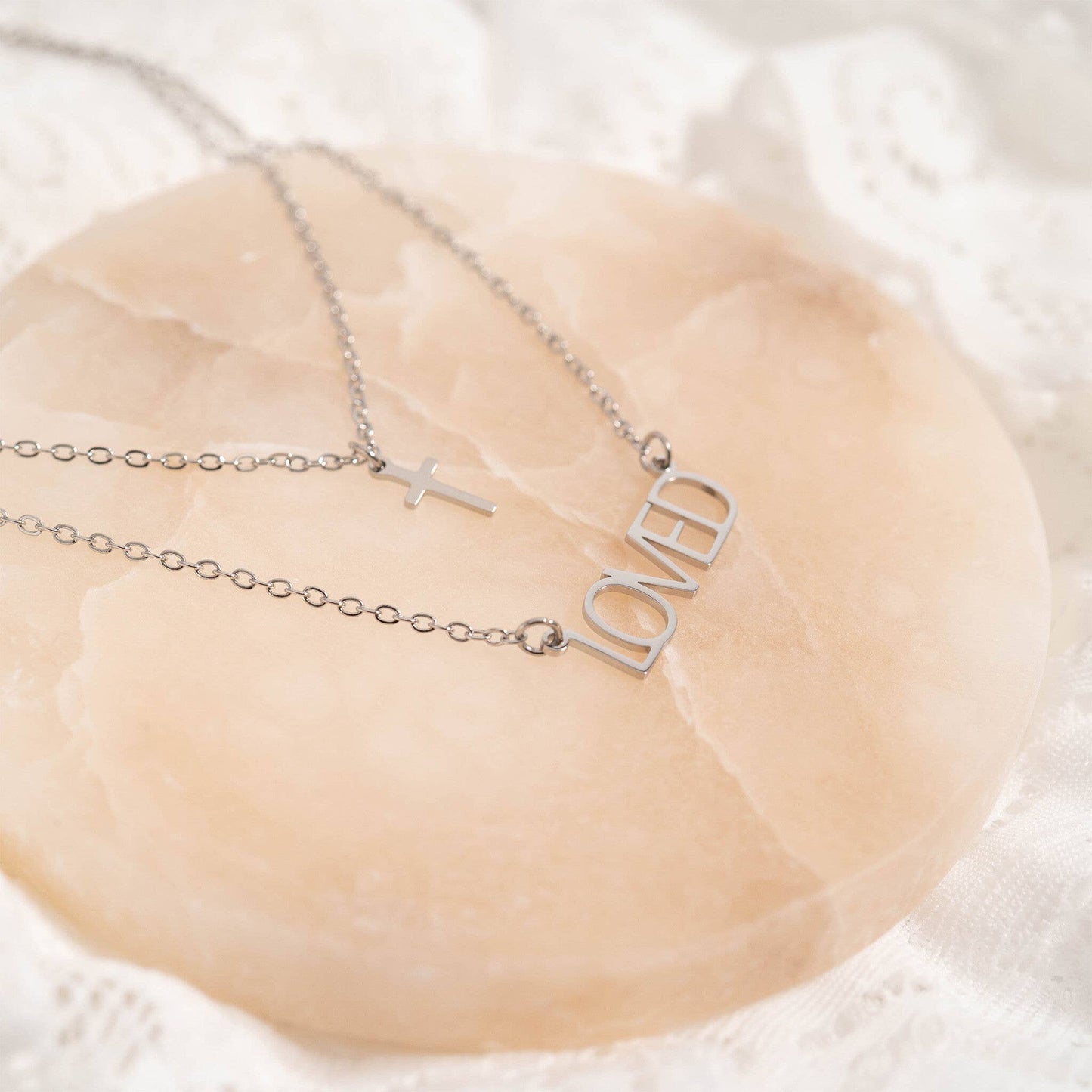Stainless Steel "Loved" Layered Cross Necklace
