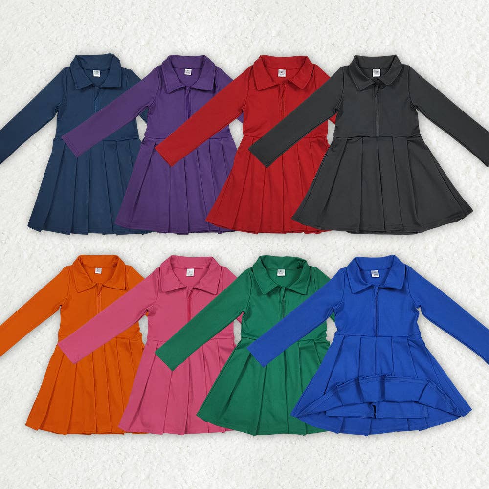 Sibling 8 Colors Baby Girls Long Sleeves Zipper Yoga Knee Length Dresses