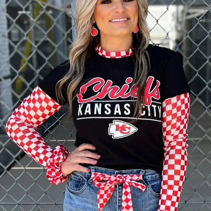 Checkered Sheer Top Red & White