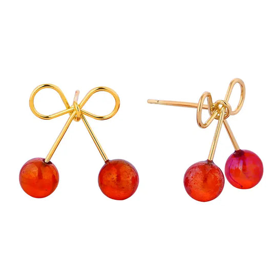 Ribbon Double Cherry Earrings