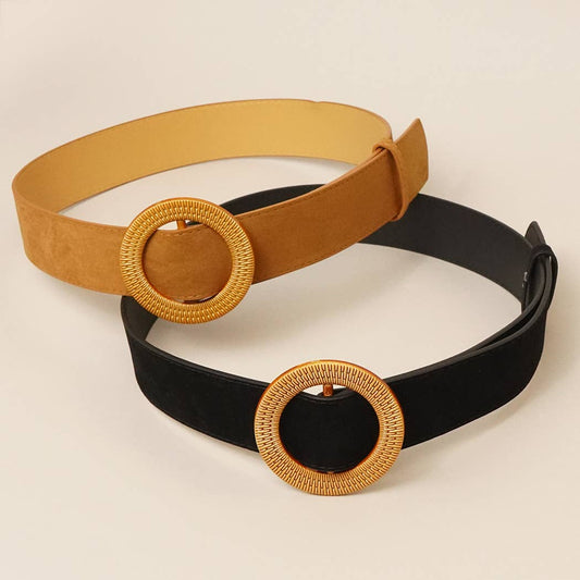 Solid Color Suede w Round Buckle Belt