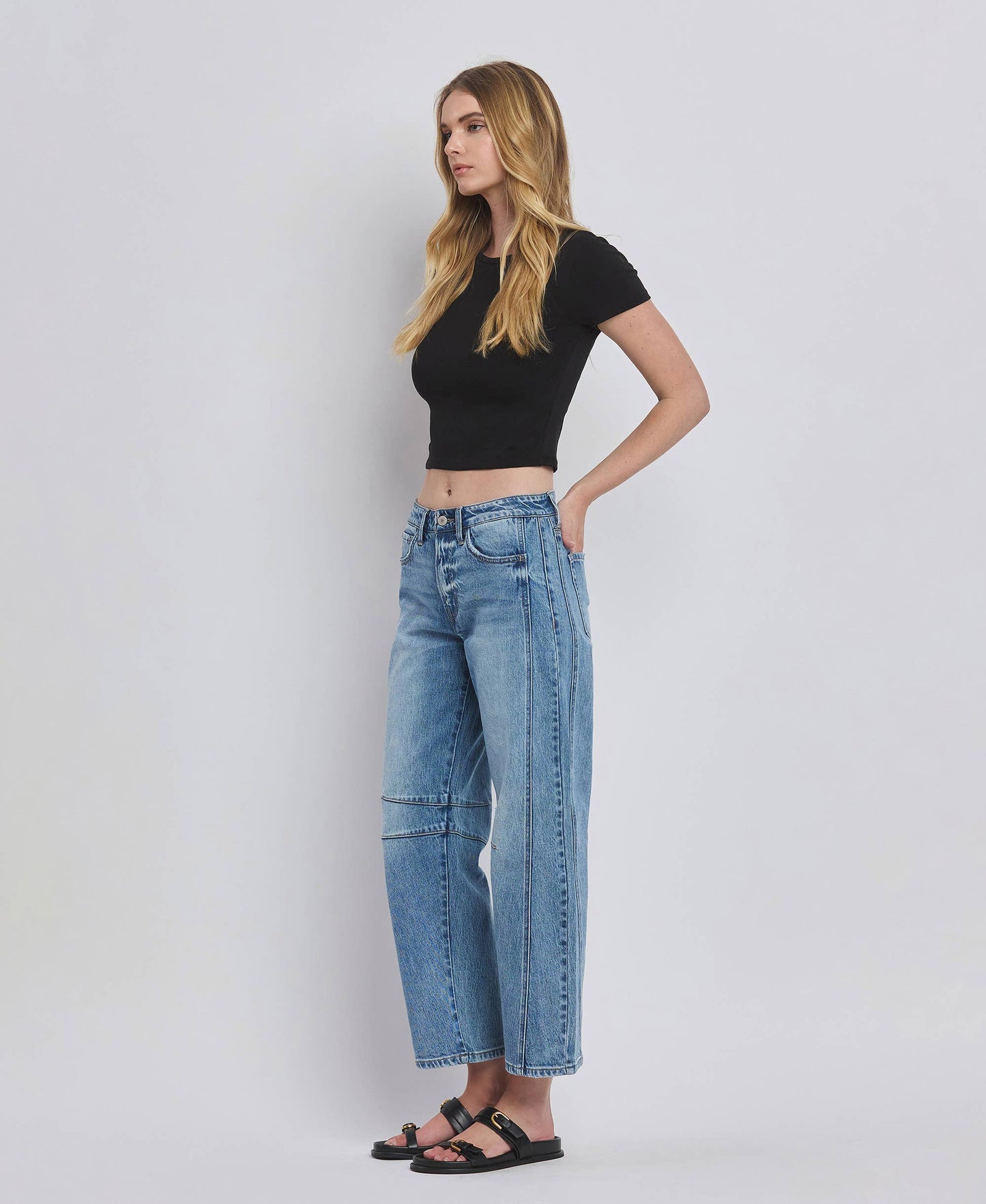 VERVET HIGH RISE DART STRUCTURED FIT BARREL LEG JEANS