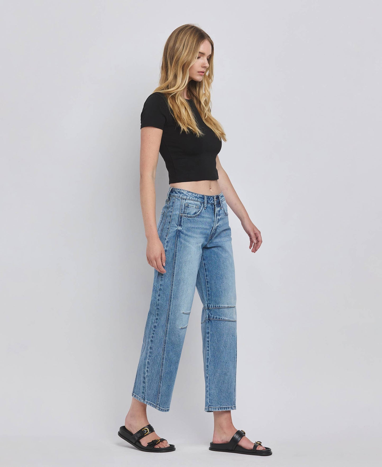 VERVET HIGH RISE DART STRUCTURED FIT BARREL LEG JEANS
